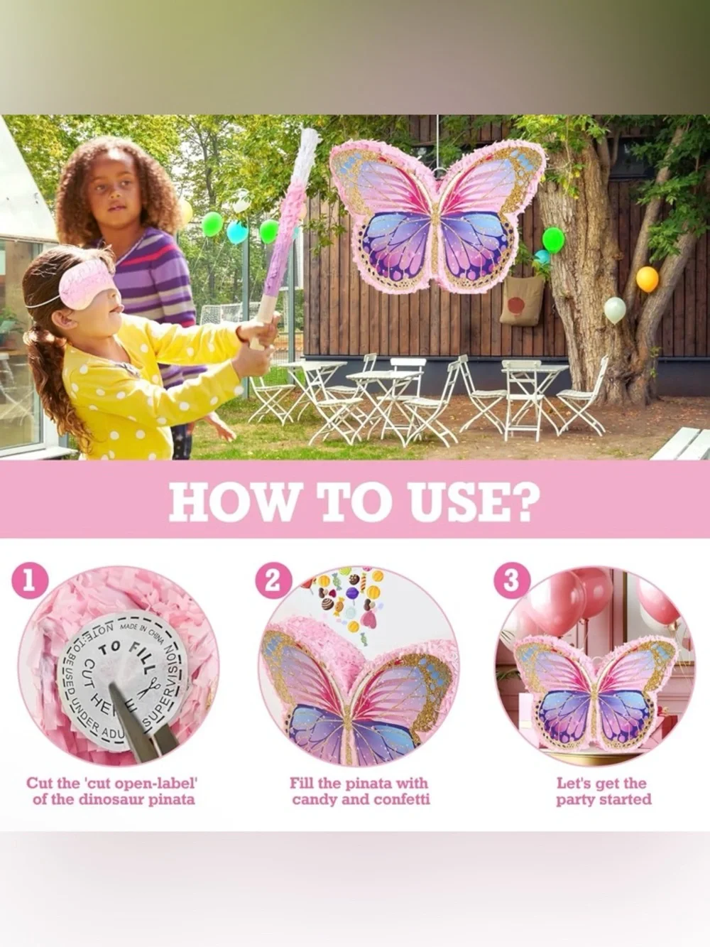 Butterfly Small Piñata Party Decoration - Pink